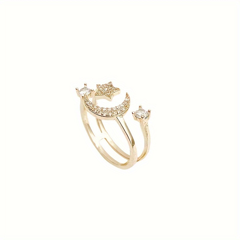Adjustable Star & Moon Ring with CZ Stainless Steel